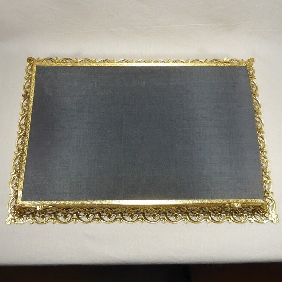 Vintage 16x11 Ornate Gold Mirrored Vanity Tray - Picture 5 of 10